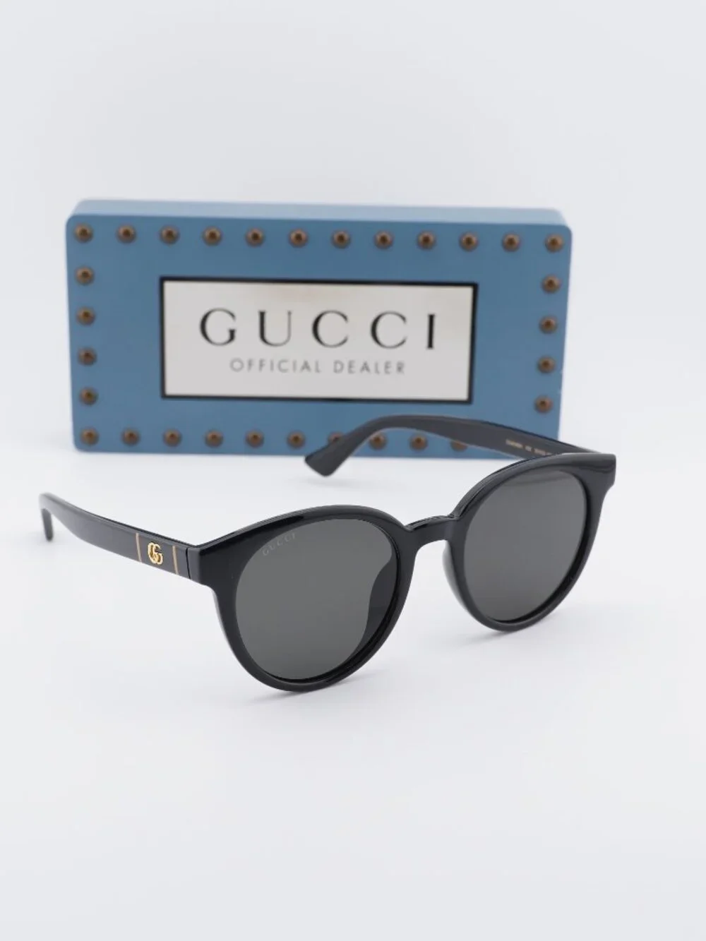 Gucci GG0638SK 002 Round Sunglasses - Shiny Black\Grey